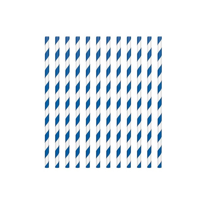 24 pailles en papier - rayure bleu royal