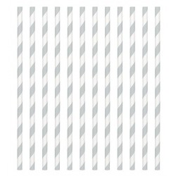 24 Papierstrohhalme - silber Streifen