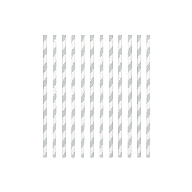 24 paper straws - silver stripe