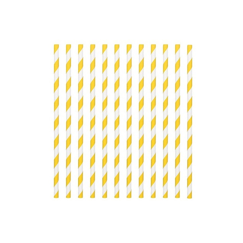 24 Papierstrohhalme - gelb Streifen