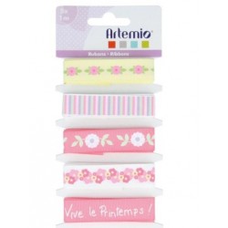 Fabric ribbons - paque watercolors - 1.5 cm x 1 m - 5 pcs - Artemio