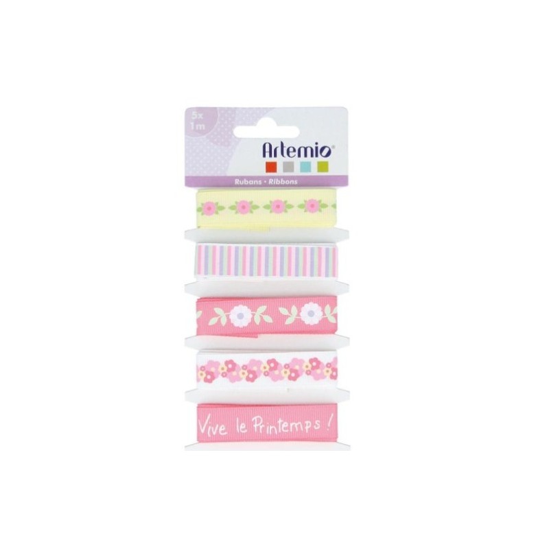 Fabric ribbons - paque watercolors - 1.5 cm x 1 m - 5 pcs - Artemio