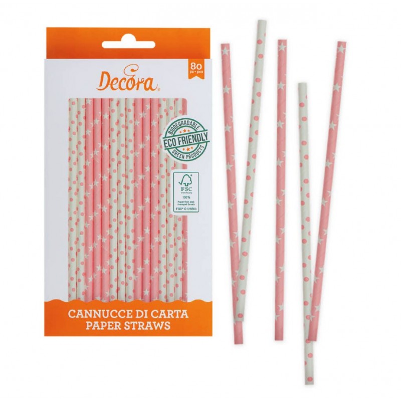 80 stars and pink polka dots straws - Decora