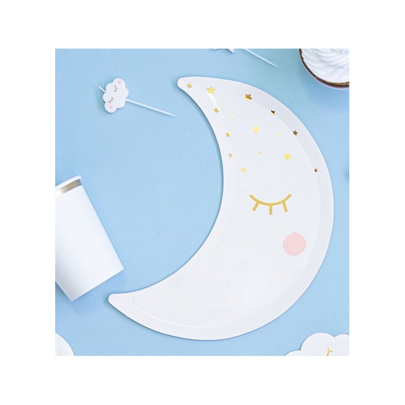 6 plates - white moon - PartyDeco