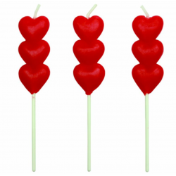 8 candles - red heart - 4,3 cm