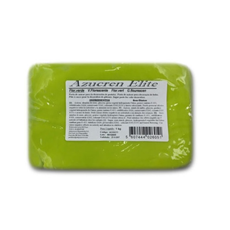Pasta di zucchero senza glutine - verde fluorescente - 1kg - Azucren Elite