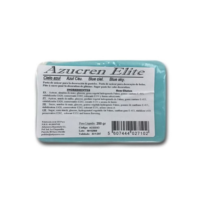 Pasta de azúcar sin gluten - azul cielo (azul ceu) - 250g - Azucren Elite
