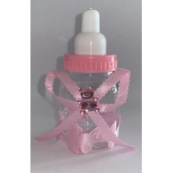 pink plastic baby bottle