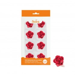 Decora medium red roses sugar decorations - 8p