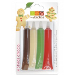 4 stylos chocolat rouge/blanc/vert et choco - ScrapCooking