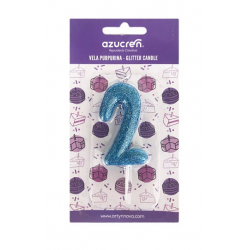 blue glitter number 2 candle