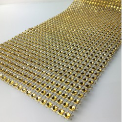 Fake diamante ribbon golden - 100cm x 3.5cm