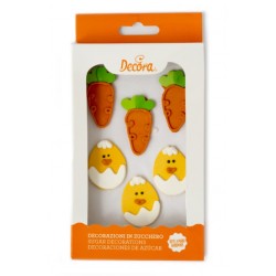 Küken und Karotten Zucker Dekoration - 6p - Decora
