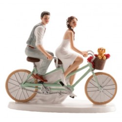 figurine couple de mariés à bicyclette - 16 x 18 cm
