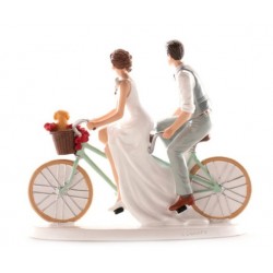 figurita pareja de boda en bicicleta - 16 x 18 cm