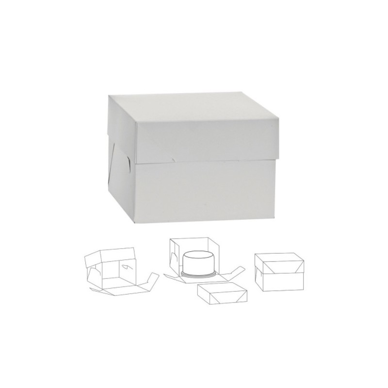 caja de cartón para pasteles - blanco - 26.5 x 26.5 x H25cm - Decora