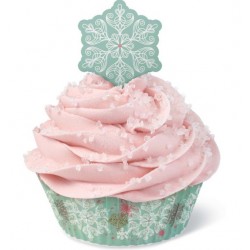 24 cupcake cups - pastel green snowflake - 5cm Ø - 24 picks - Wilton