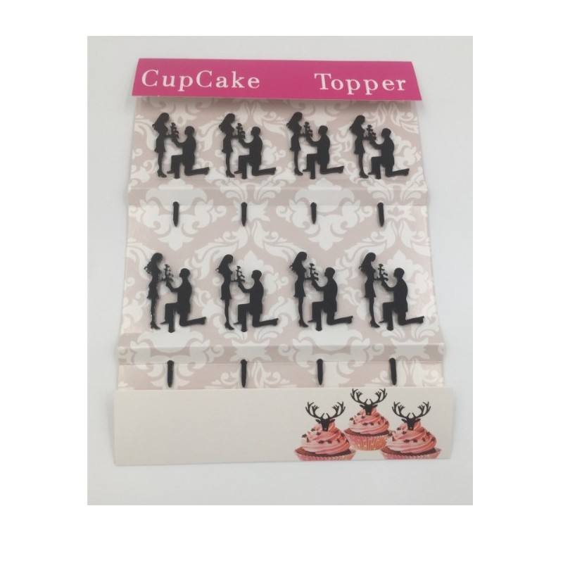 Cupcake mini Acryl Topper - Braut und Bräutigam Silhouette 1 - 8p