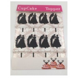 Cupcake mini Acryl Topper - Braut und Bräutigam Silhouette 3 - 8p
