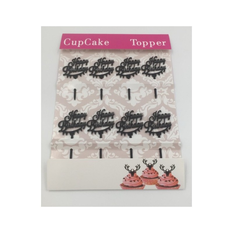 Cupcake mini topper acrylique - happy birthday - 8p