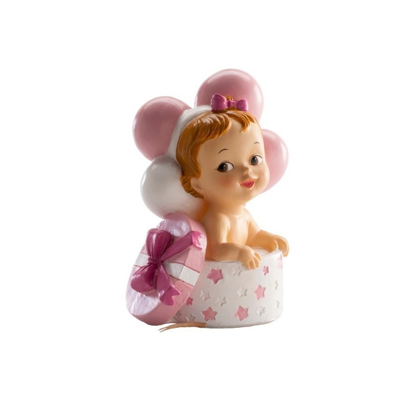Figurine - Bébé rose - Cadeau & ballons - 10.5 cm