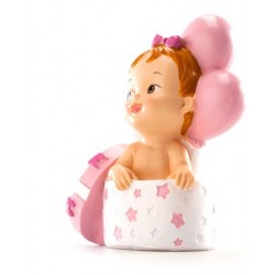 Figur - Baby rosa - Geschenk und Luftballons - 10.5 cm
