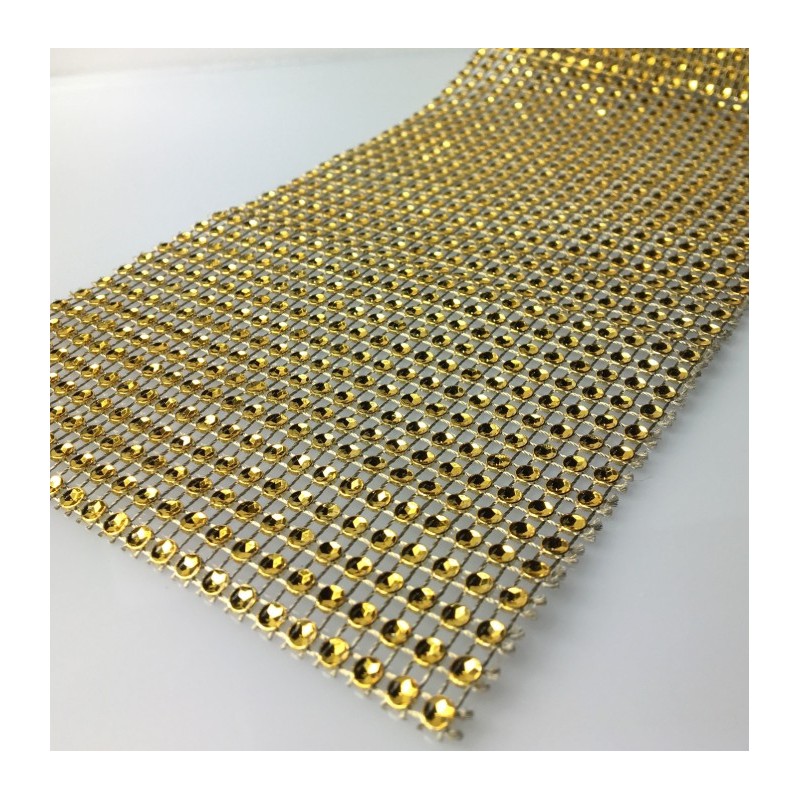 Fake diamante ribbon golden - 100cm x 3.5cm