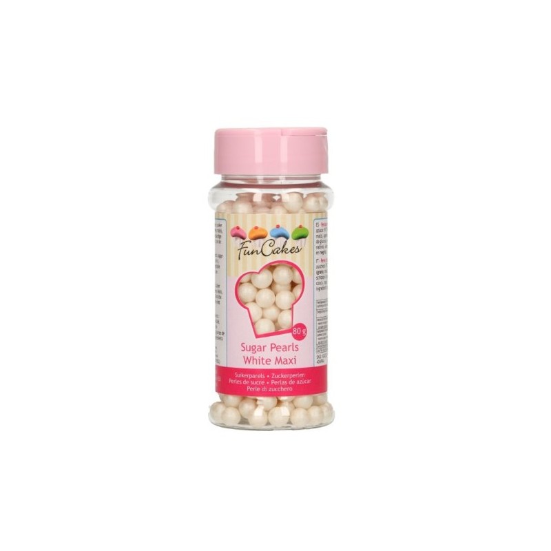 Sugar pearls maxi - pearly white - Ø7mm - 80g - Funcakes