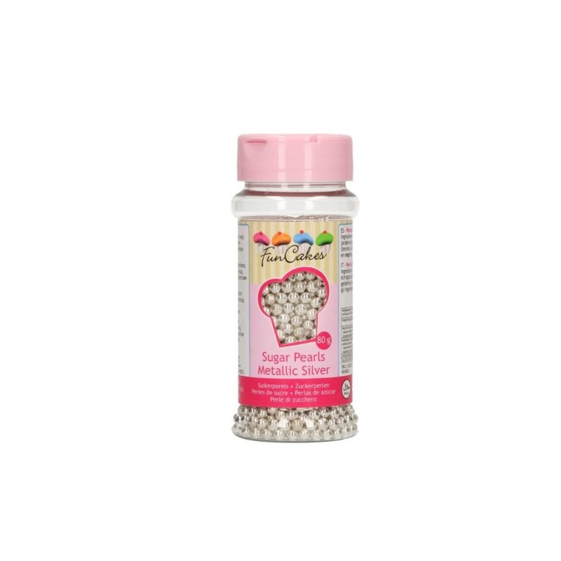 Sugar pearls - metallic silver - Ø4mm - 80g - Funcakes