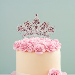 Topper Diamante - pink crown - Sugar Crafty