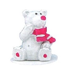 Figurine d'ours polaire avec bonnet blanche et fuchsia en résine