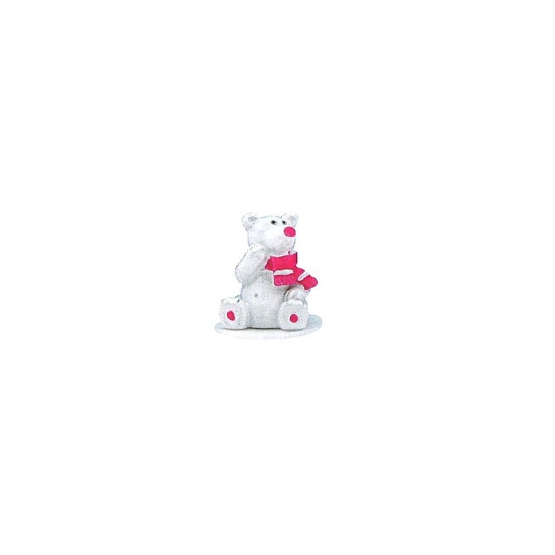 Figurina orso polare con cappuccio bianca e fucsia in resina
