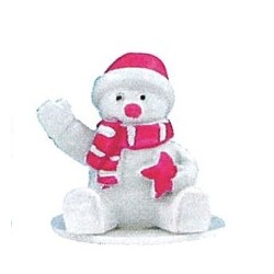Figurine bonhomme de neige blanche et fuchsia en résine