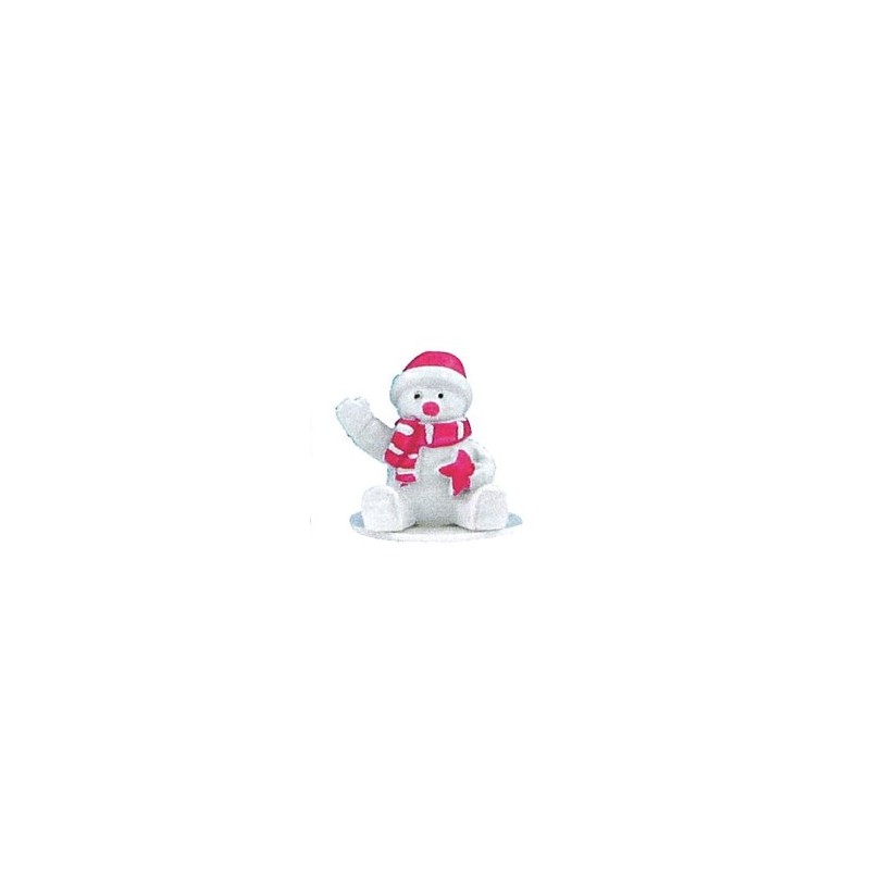 Figurine Snowman white and fuchsia resin