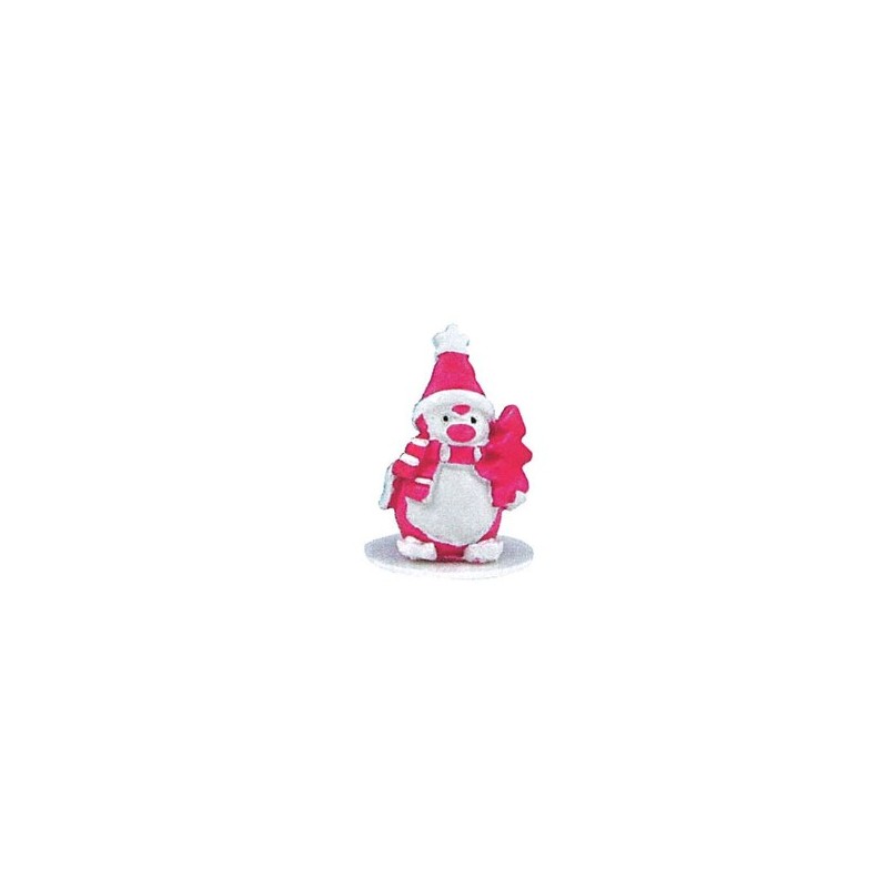 Figurine Penguin white and fuchsia resin