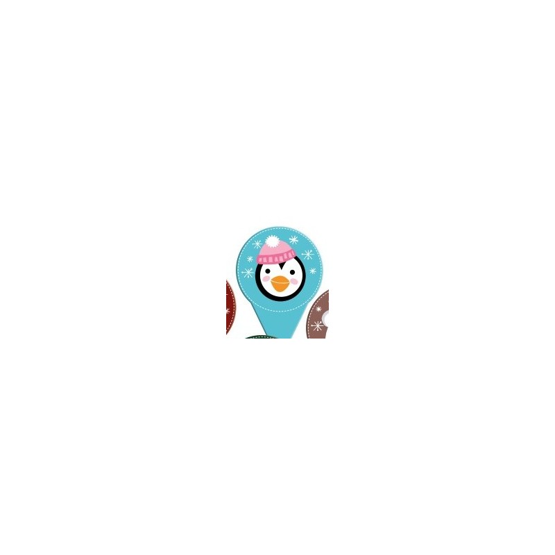 mini topper "penguin" en carton imprimé 2 faces - ø 40 x 60 mm